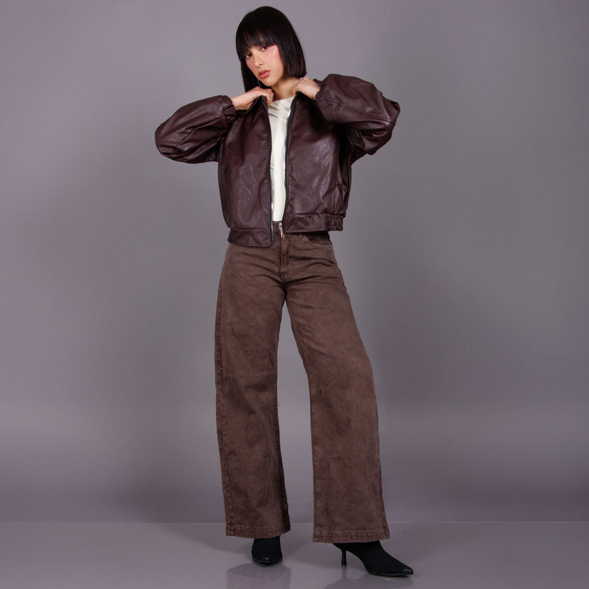 Jean Wide Leg Cafe Ax-3103 Rigido - imagen 1