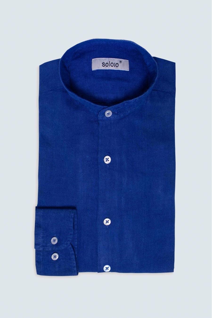 Men's linen shirt mao blue ink - imagen 3