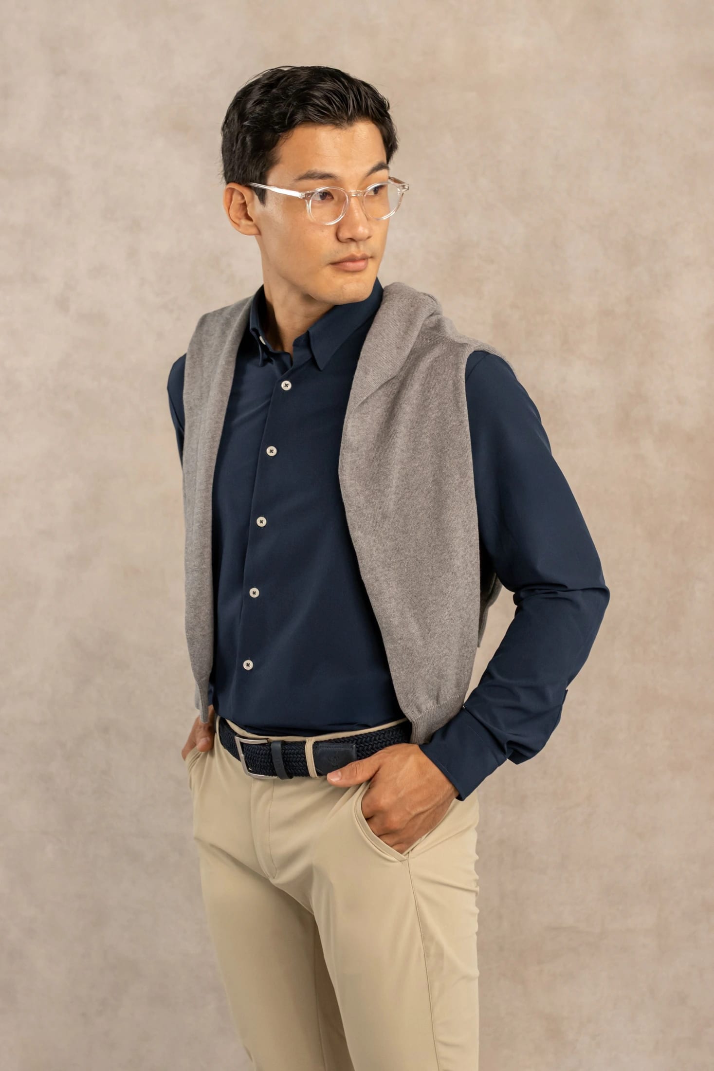 Camisa Performance Antiarrugas Azul Oscuro - imagen 1
