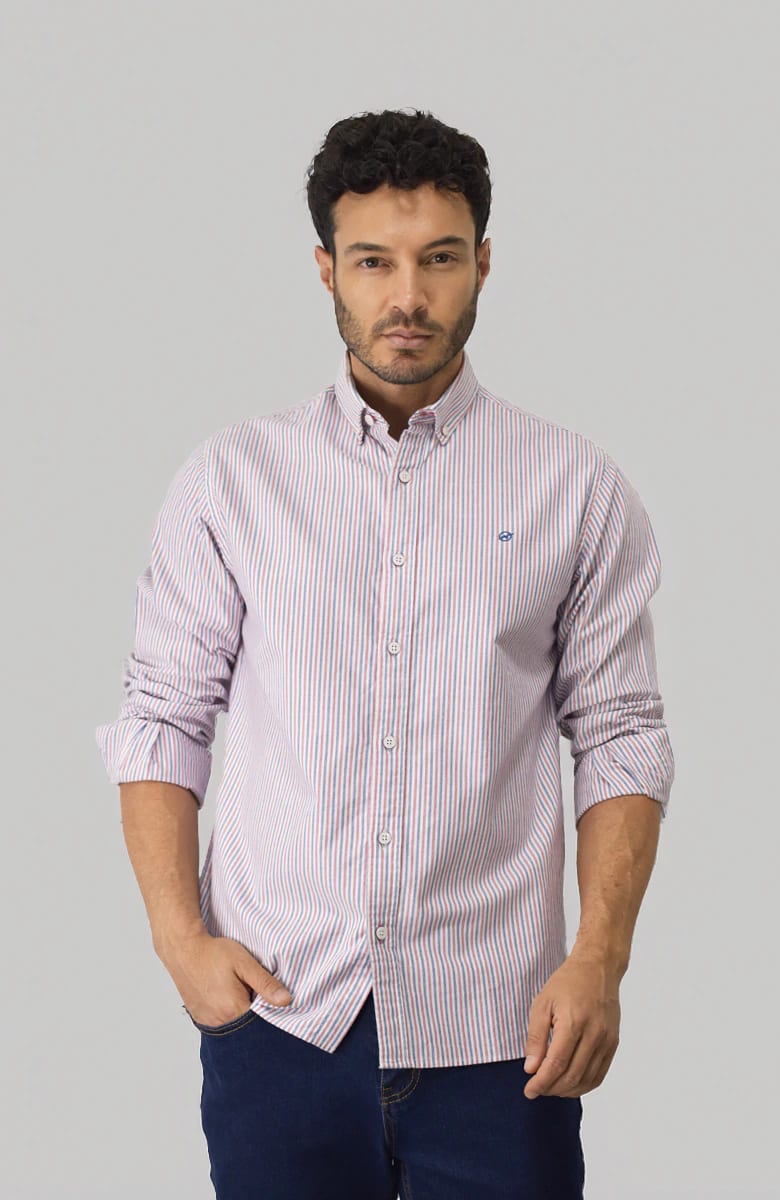 Camisa manga larga a rayas Azul-Roja Para Hombre - imagen 1