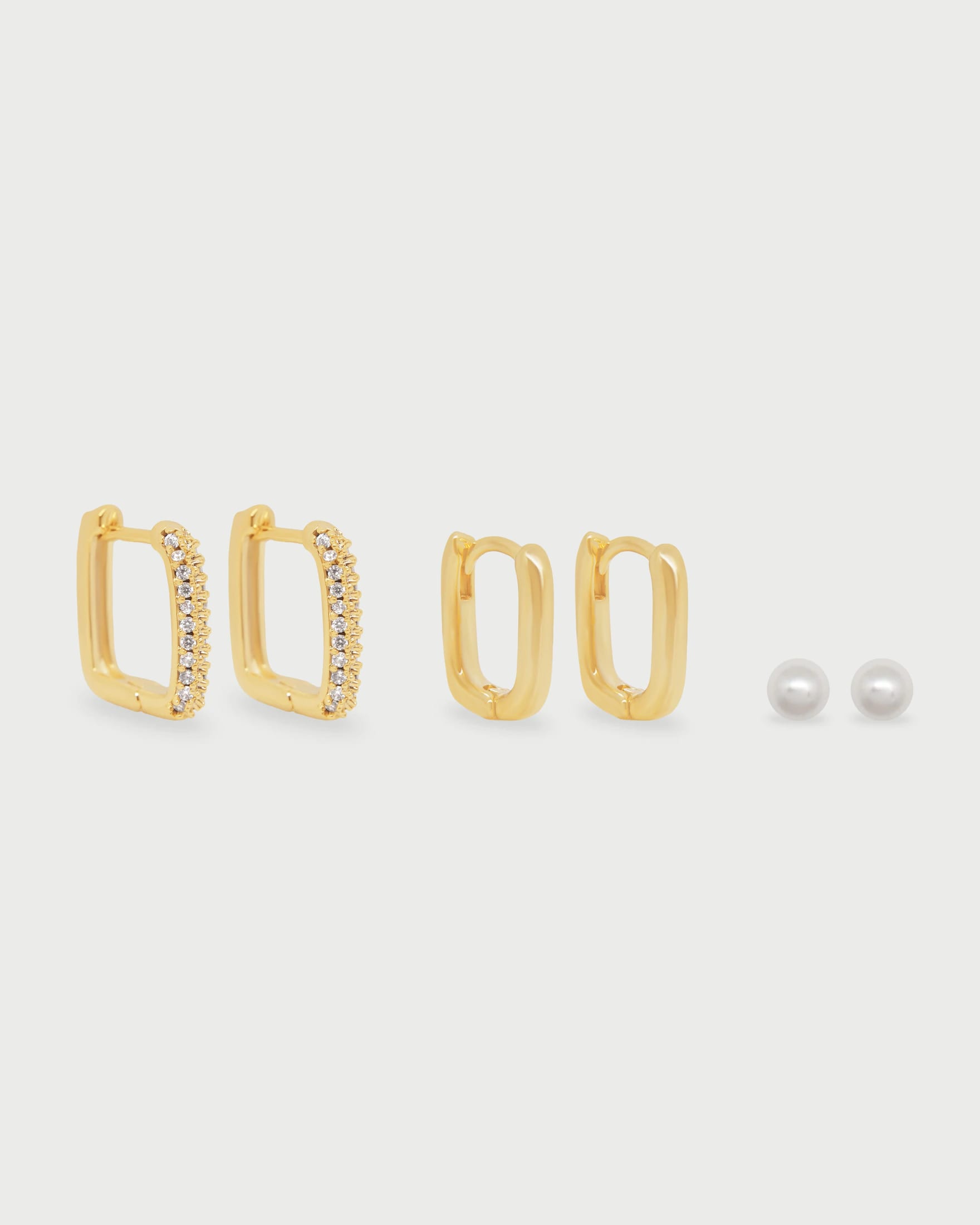 Set X3 Aretes Cuadrados y Perlas - imagen 1