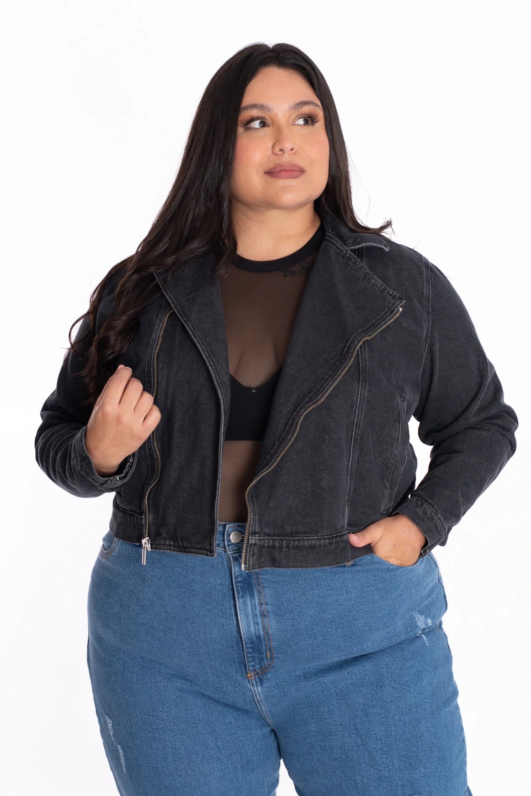 Chaqueta Biker Denim Negro - imagen 1
