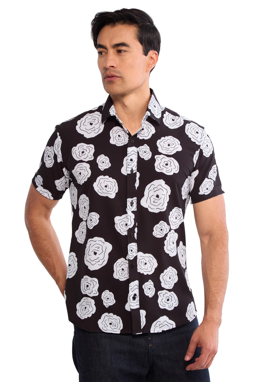 Camisa manga corta floral negra - imagen 1