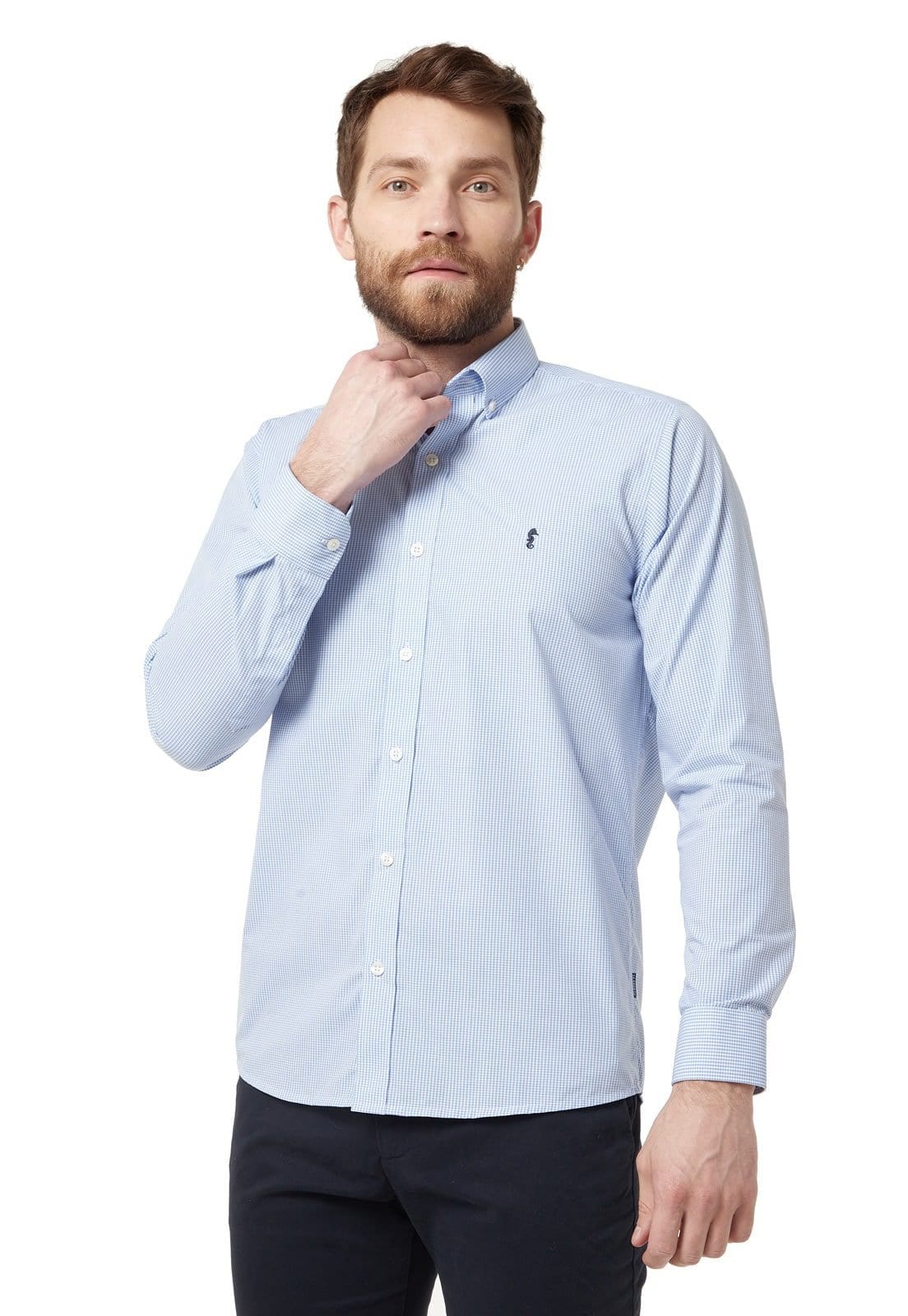 Camisa Manga Larga Cuadros Azul Claro - imagen 1