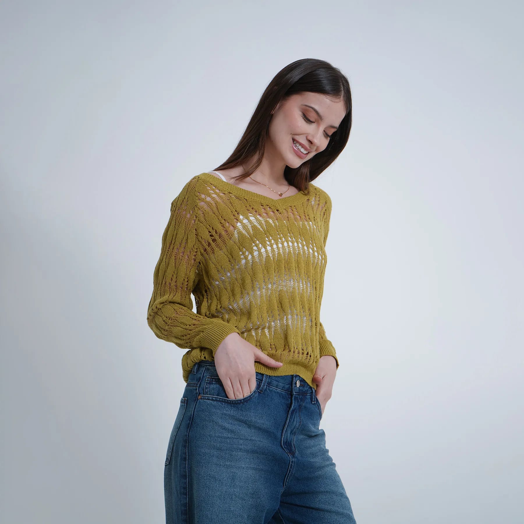 Sweater Cuello V Manga Larga - imagen 1