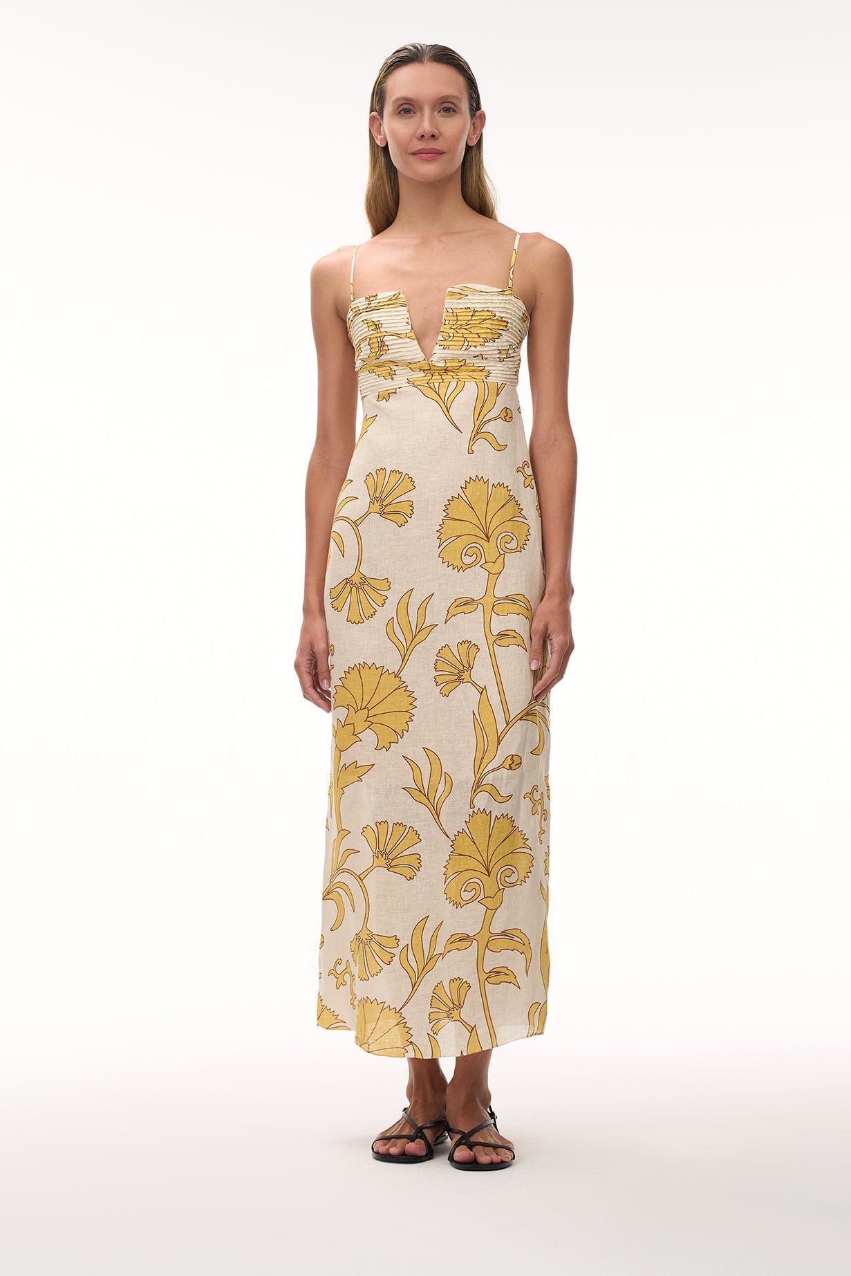 Antigüa Linen Midi Dress / Yellow Flowers - imagen 2