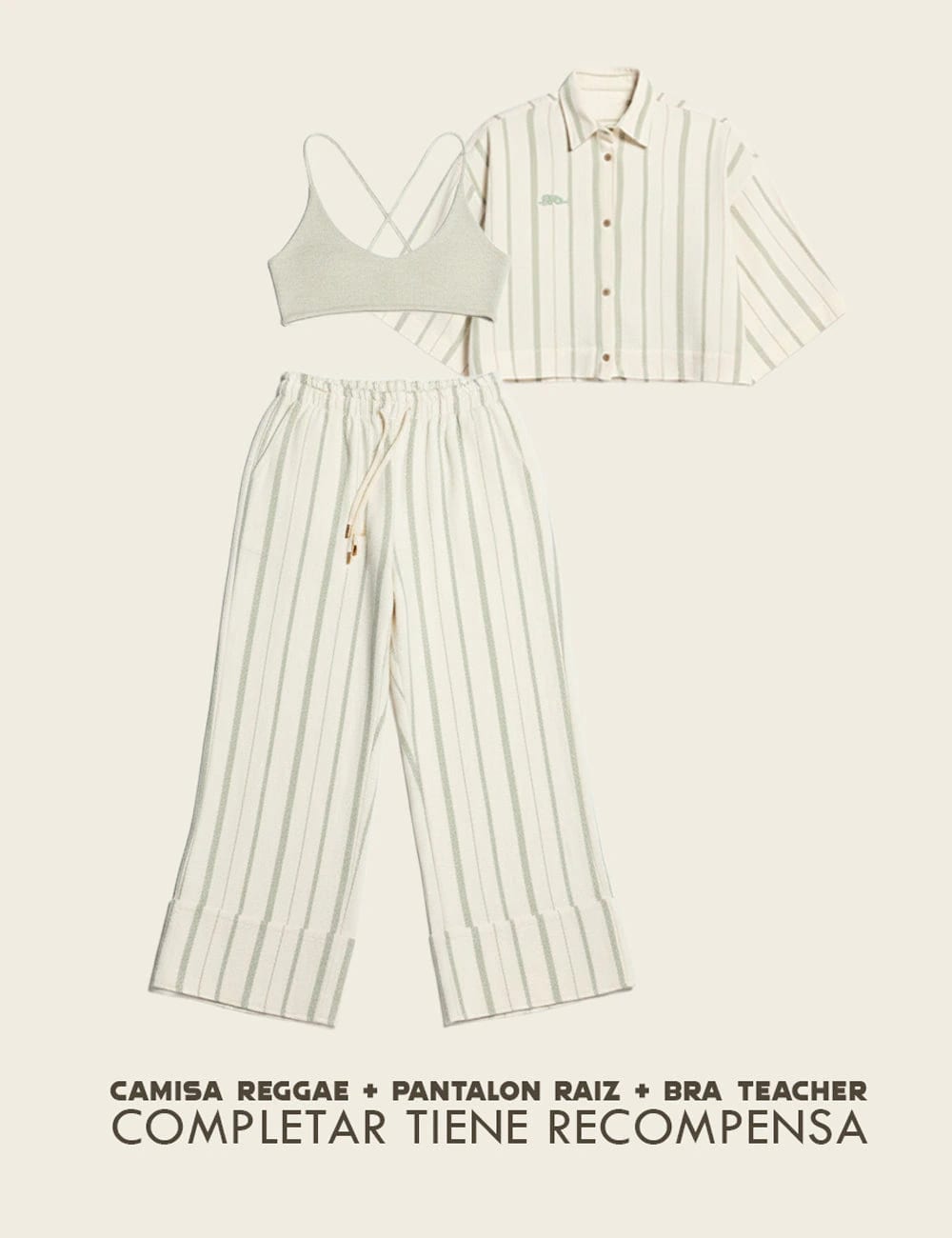 Pantalón Palazzo Raíz  crudo + verde Mujer - imagen 9