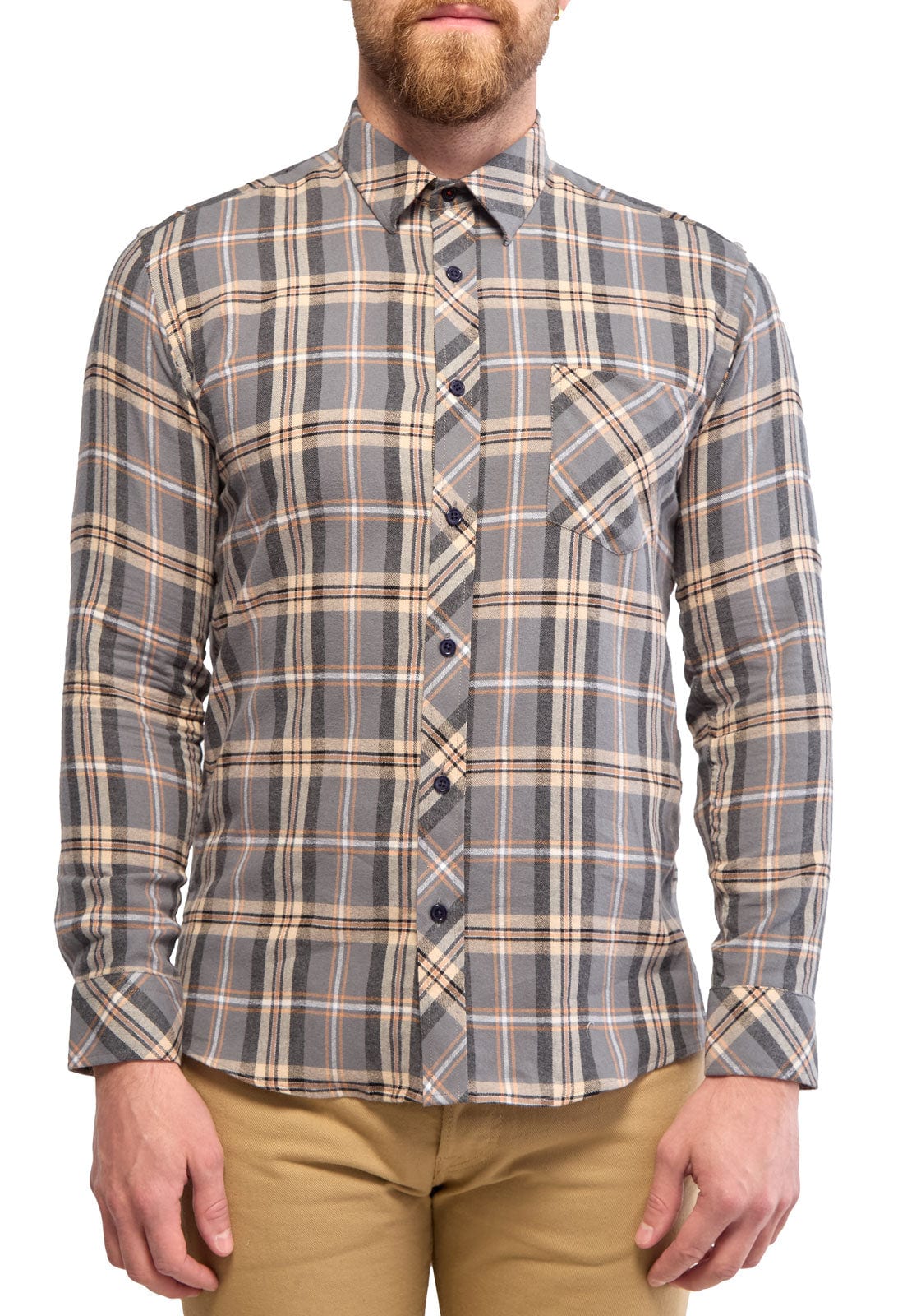 Camisa leñadora gris con cuadros naranja - imagen 5
