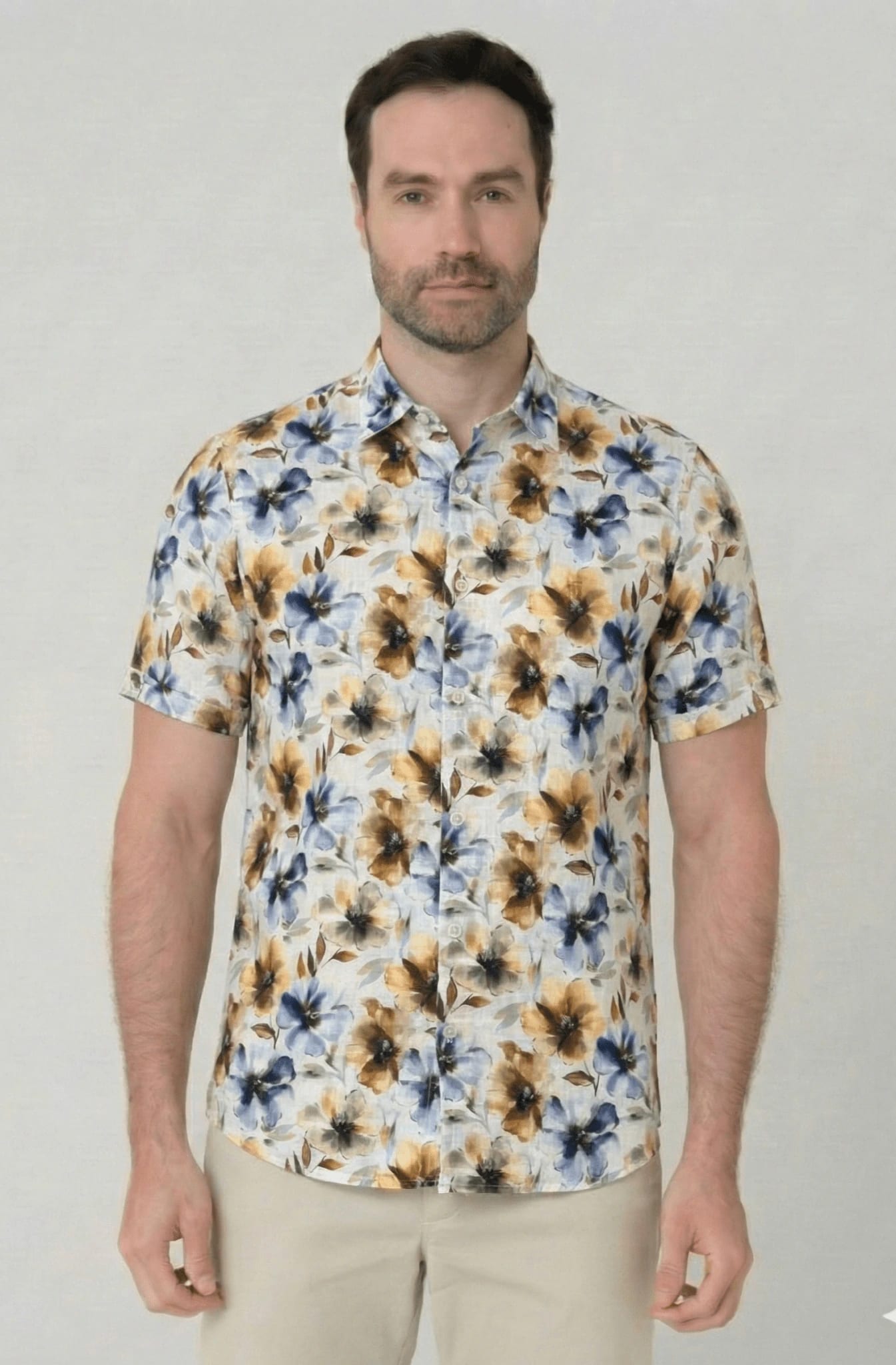 Camisa manga corta en Lino estampado de  flores para hombre Jon Sonen 017225024 - imagen 1