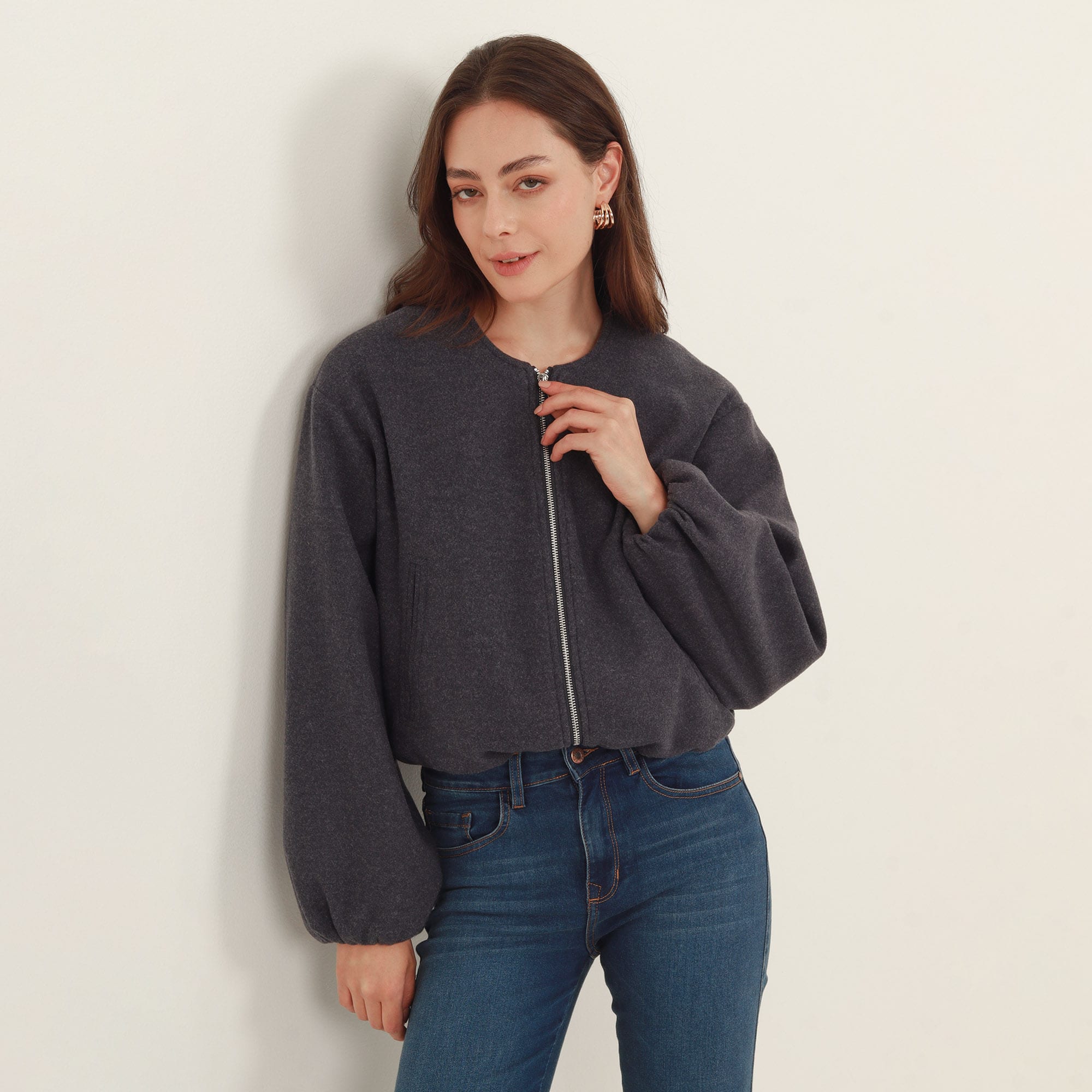 Chaqueta bomber cuello redondo - imagen 6