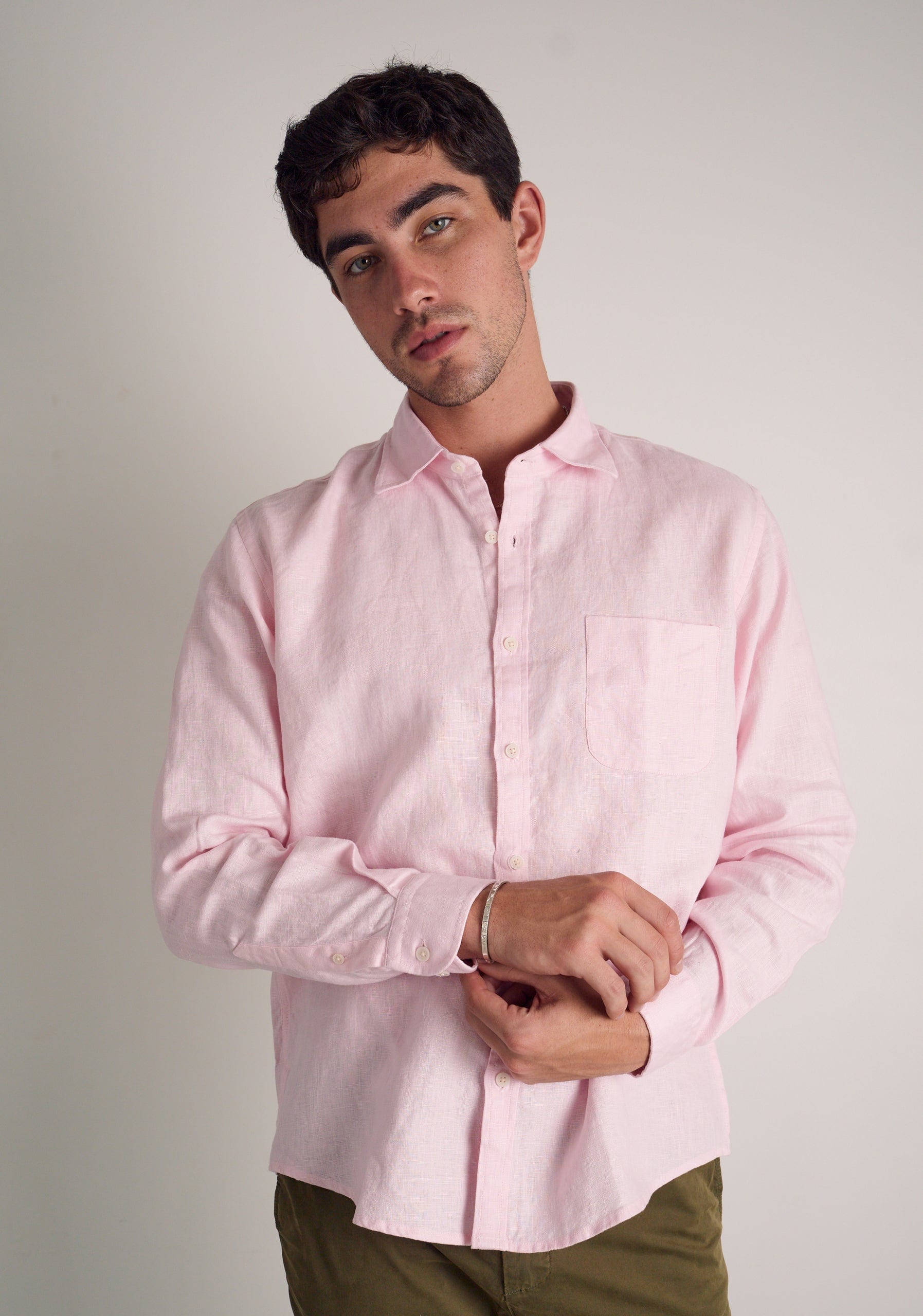 Camisa H CI Lino Unicolor Bols Rosado Claro - imagen 2