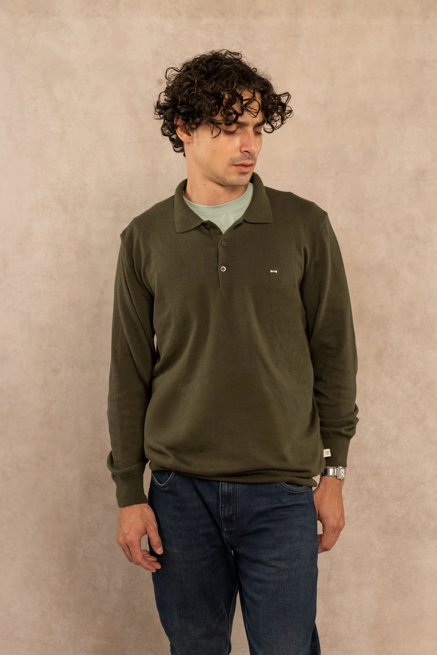 Polo Tejido Manga Larga Verde Militar - imagen 1