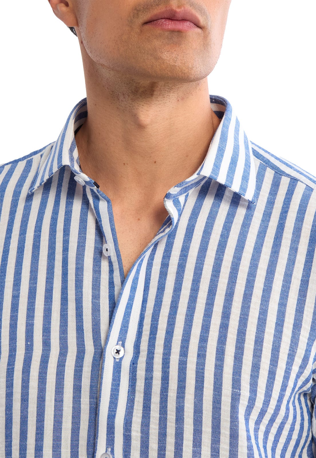 Camisa en lino azul a rayas blancas - imagen 5