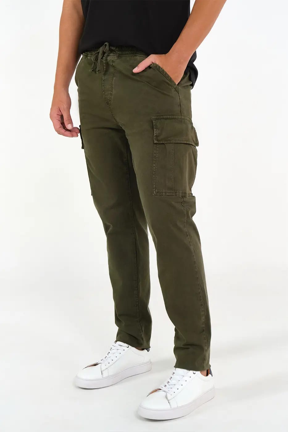 Pantalón Cargo Slim Fit Mezcla Algodón Verde Militar - imagen 2