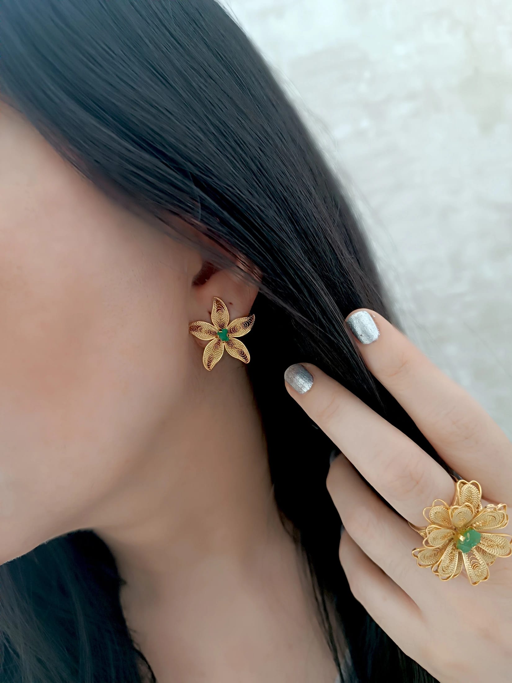 Aretes filigrana y esmeralda, estrella de mar - imagen 4