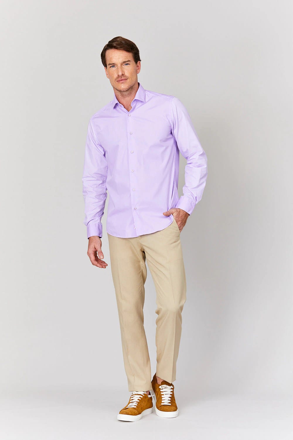 Men's basic lilac cotton muslin shirt - imagen 3