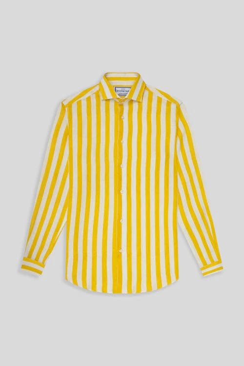 Men's linen shirt yellow faded striped - imagen 4