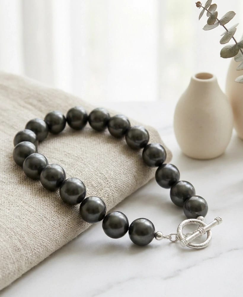 Pulsera perla gris petroleo Plata ley 950 - imagen 2