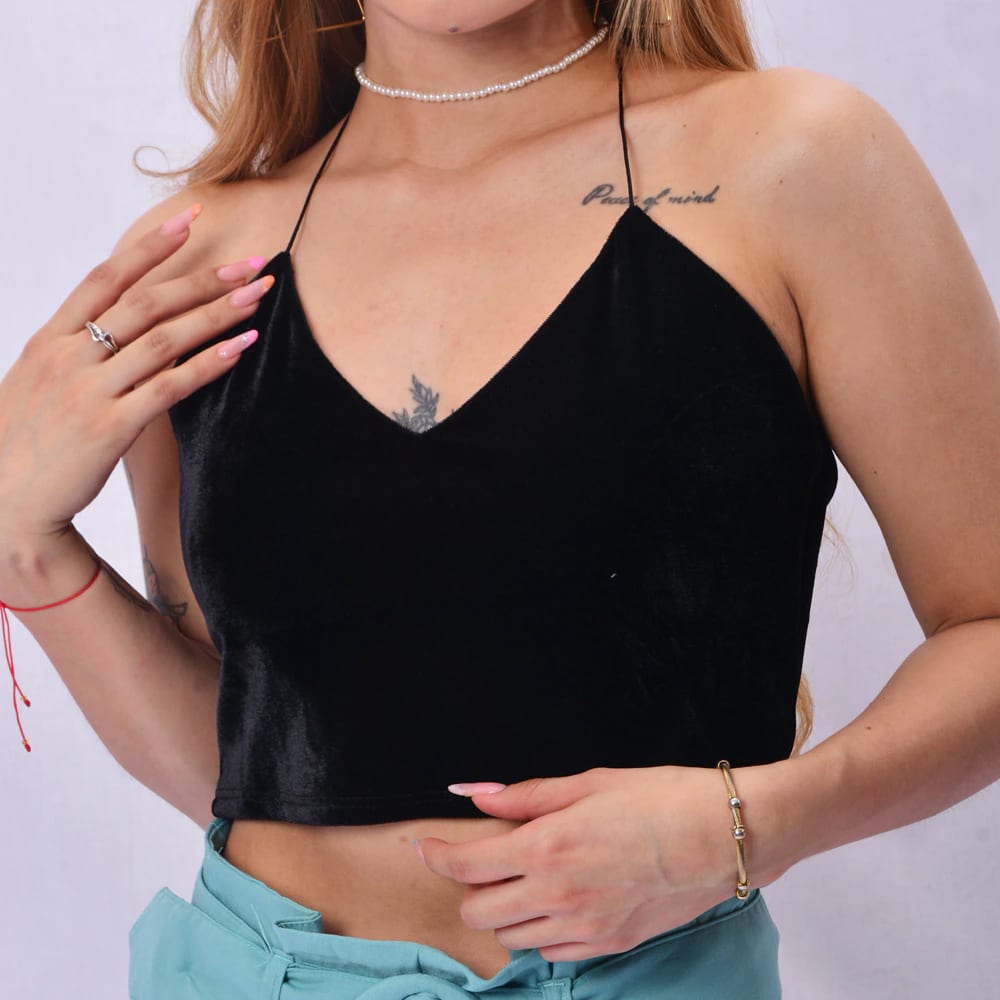 Crop Top Velvet Largo Negro - imagen 2