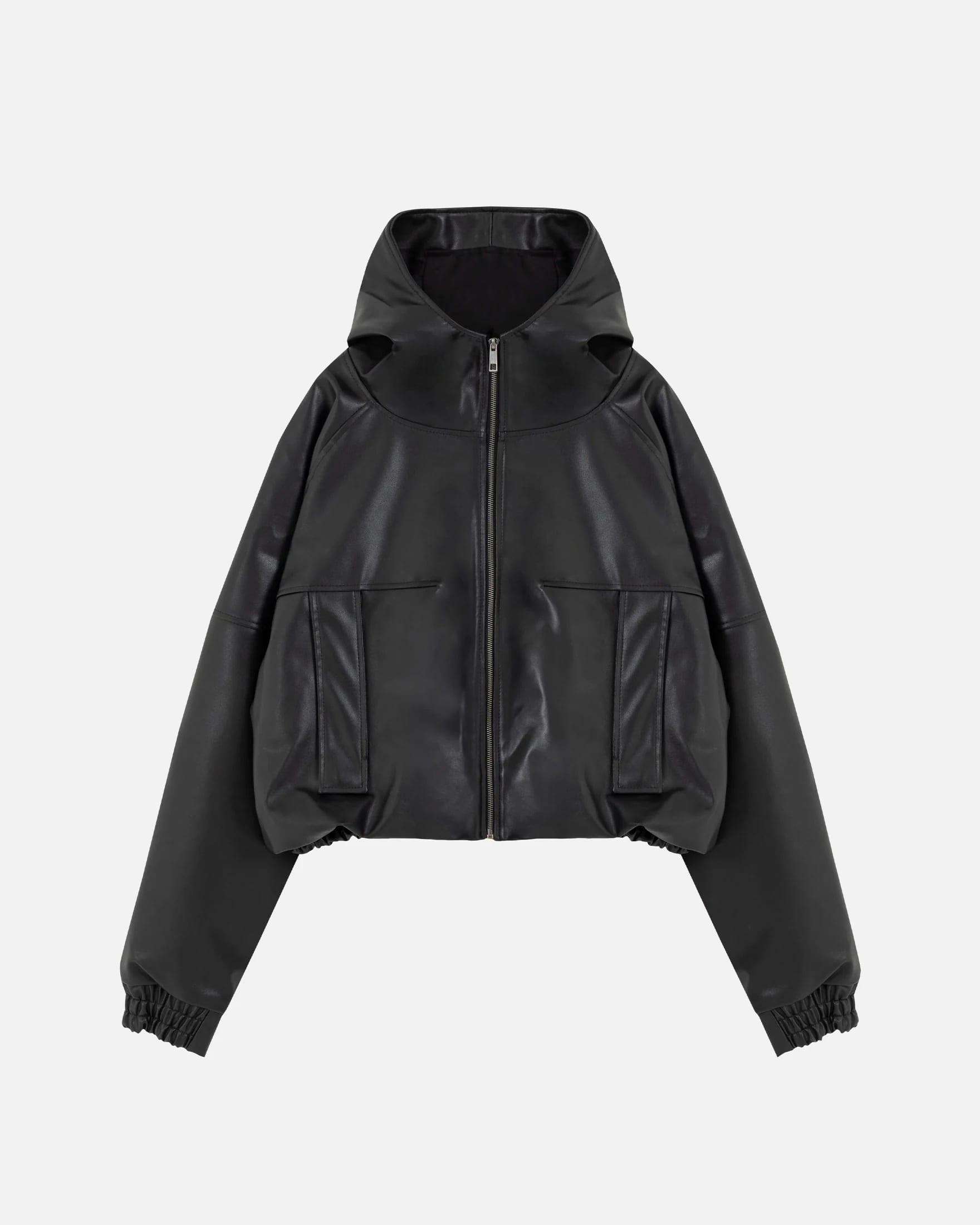 Basics UNDRGLD Leather Zip Up Hoodie Jacket Black - imagen 2