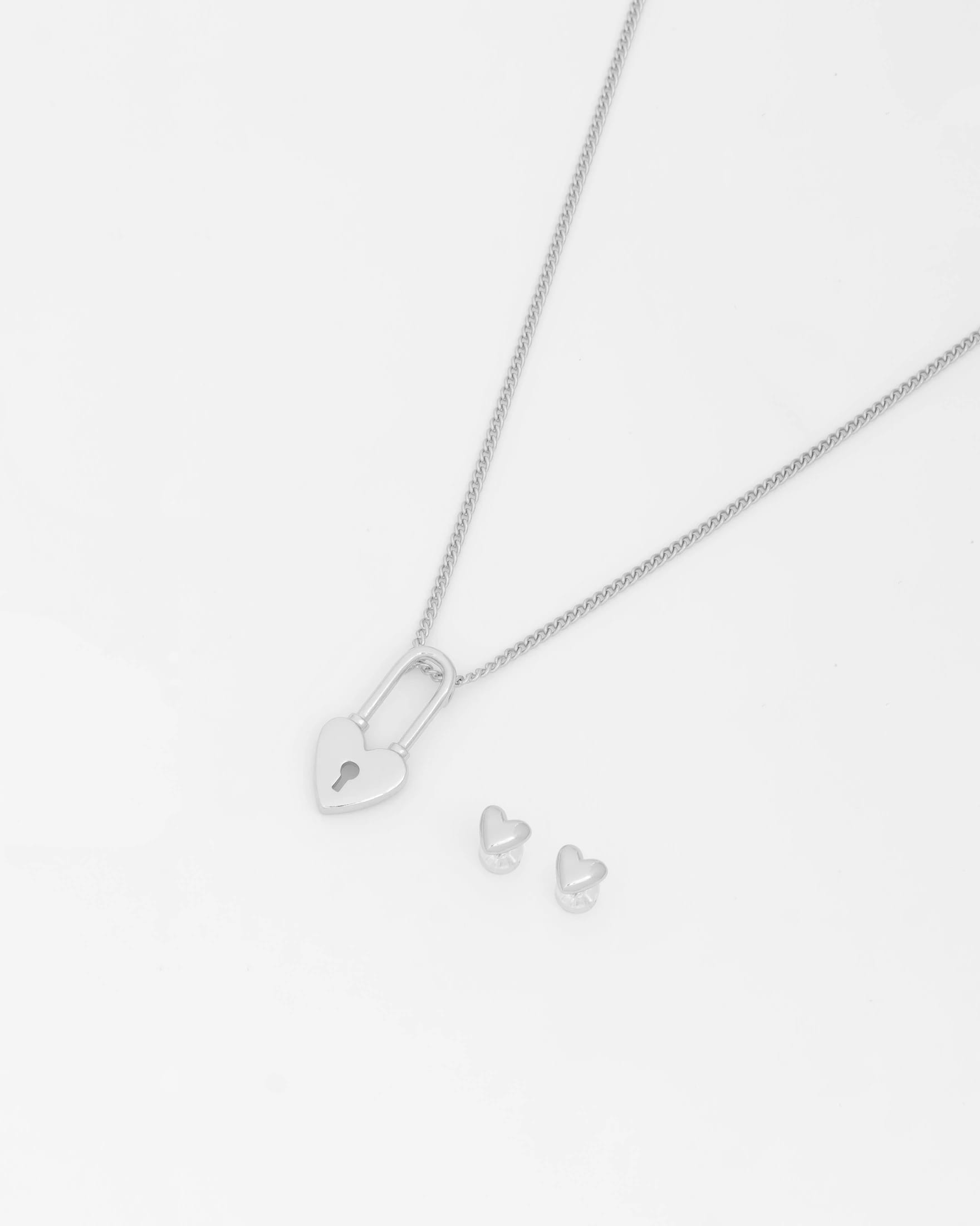 Collar Corazón Candado + Aretes - imagen 3