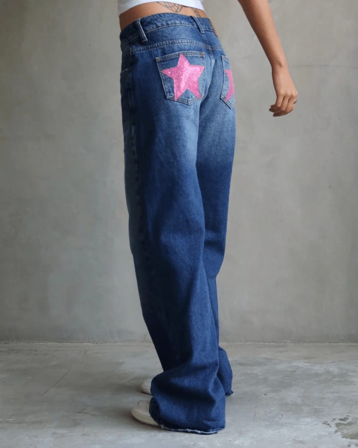 JEAN RELAXED FIT GLITTER STARS BLUE WASHED AZUL - imagen 6