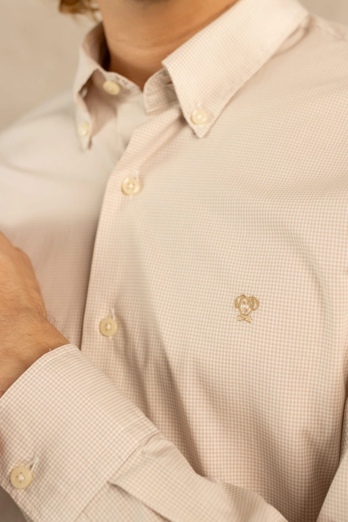 Camisa Antimanchas Popelina Cuadros Pequeños Beige - imagen 4
