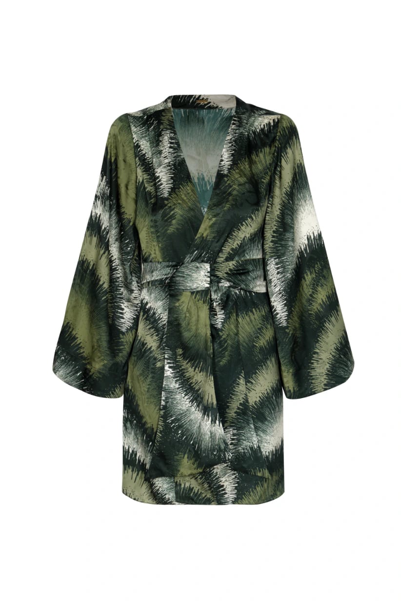 Joaquina Silk Jacquard Mini Kaftan / Green Brushed - imagen 2