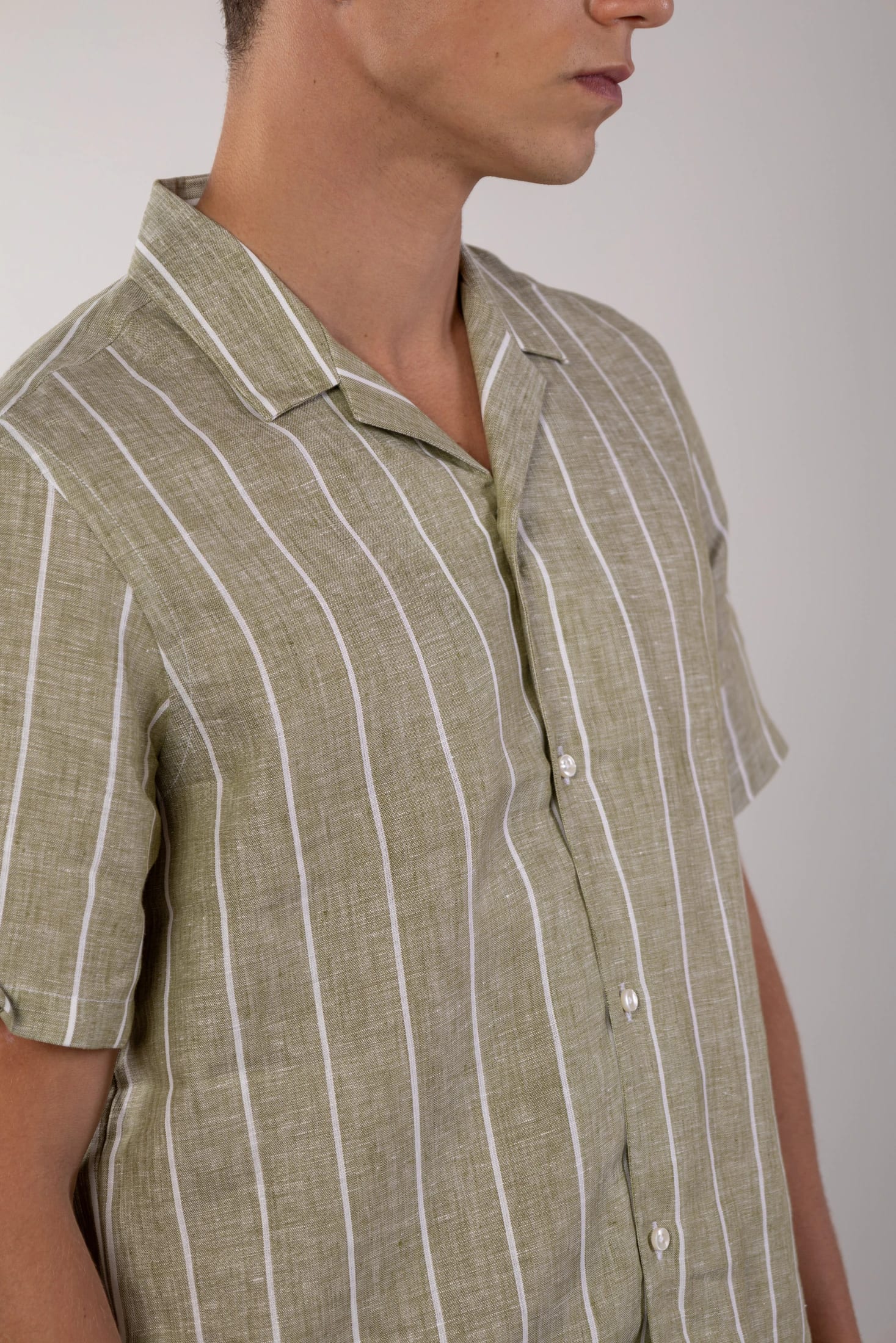 Men's linen shirt striped green - imagen 3