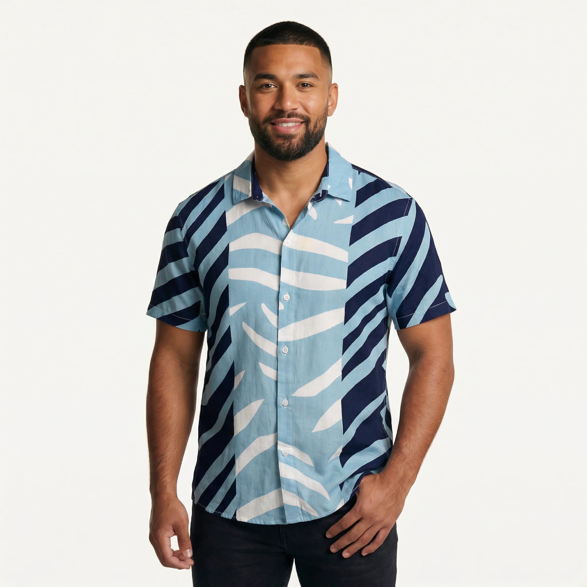 Camisa Cuello Clasico Estampada Azul JO022 - imagen 3