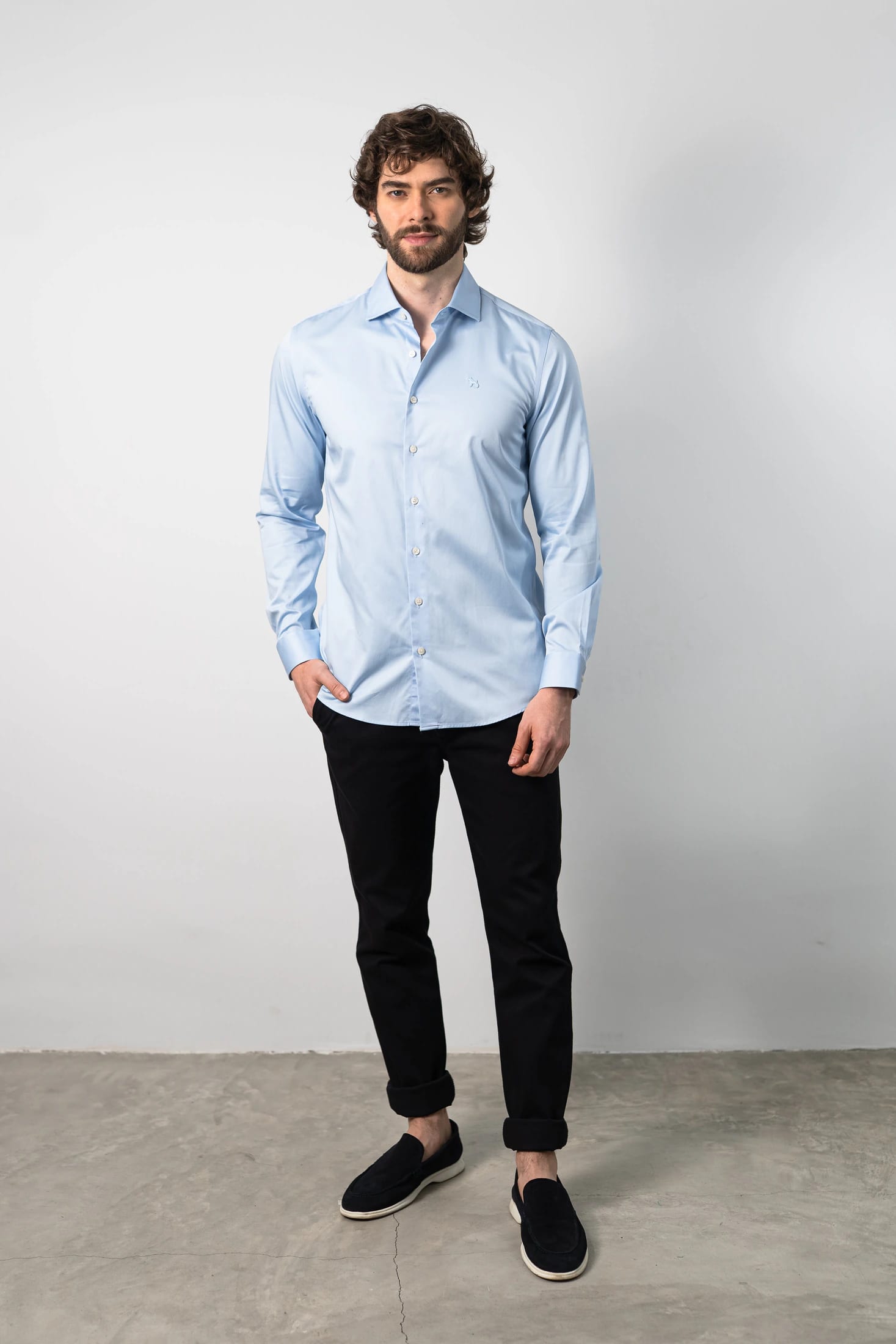 Camisa Manga Larga Azul Celeste/Satín - imagen 1