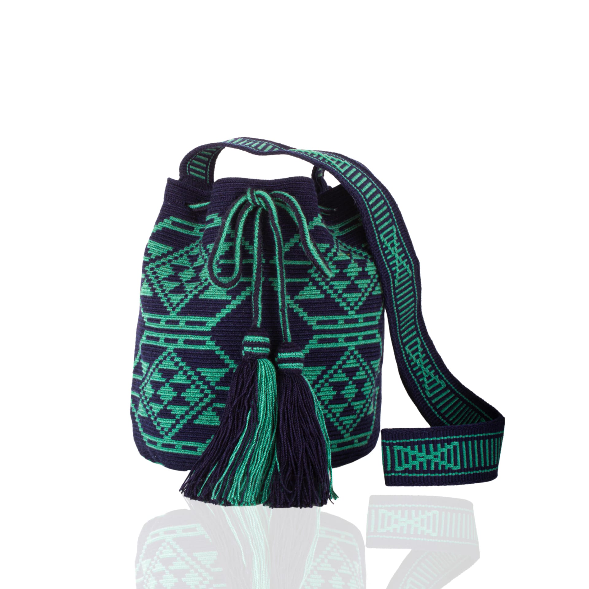 Bolso de Mano Wayuu/Azul Oscuro y Verde Menta - imagen 1