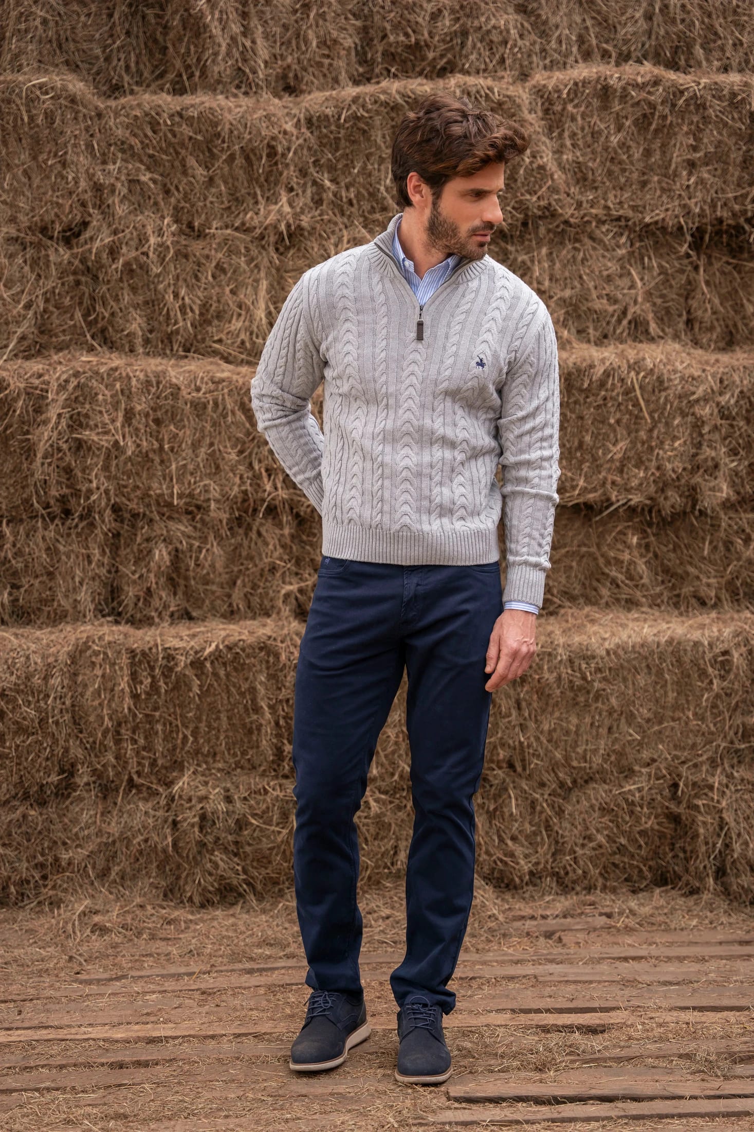 Suéter Halfzip Trenzado Rib Hombre Gris Claro - imagen 4