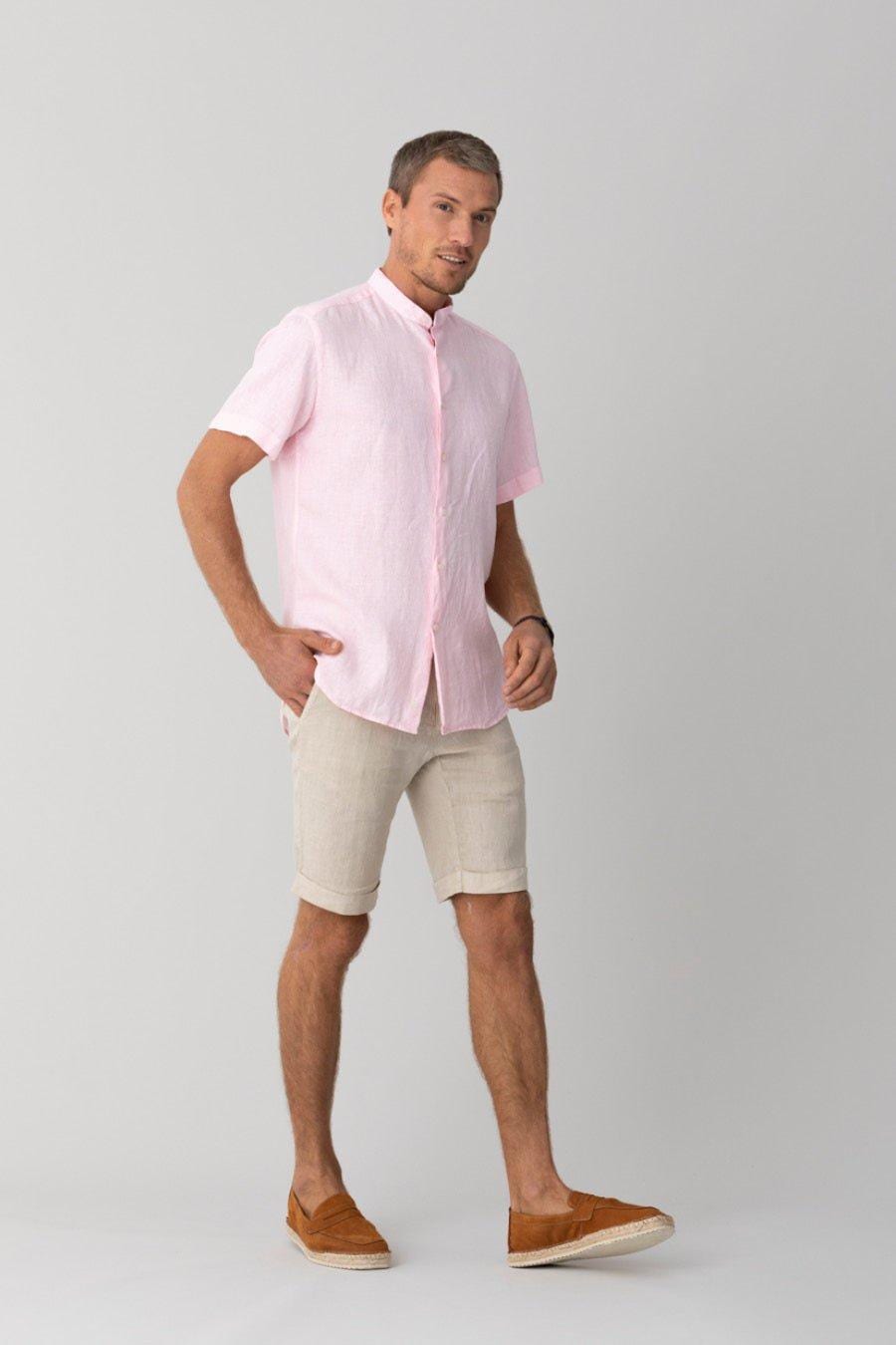 men’s linen shirt mao pink basic - imagen 6