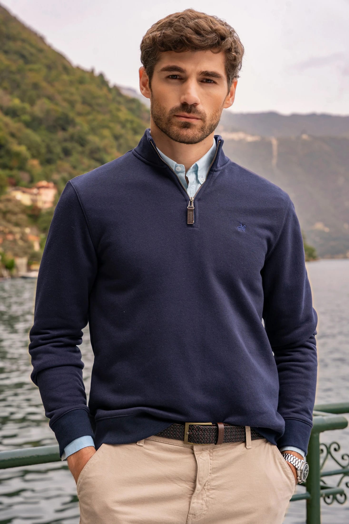 Suéter Halfzip Varenna Hombre Azul Oscuro - imagen 1