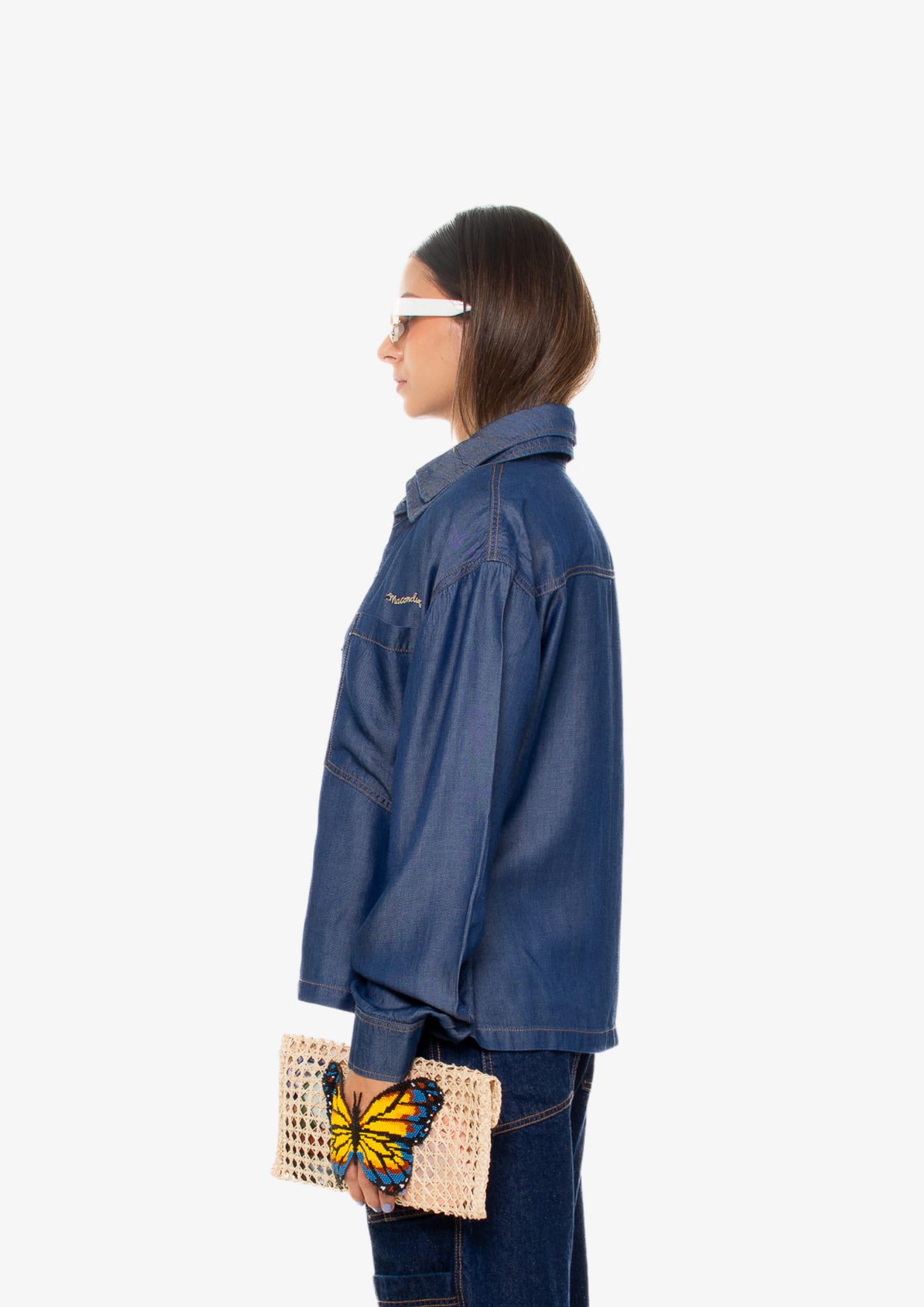 Dark-Wash Long-Sleeve Double Neck Shirt - imagen 4