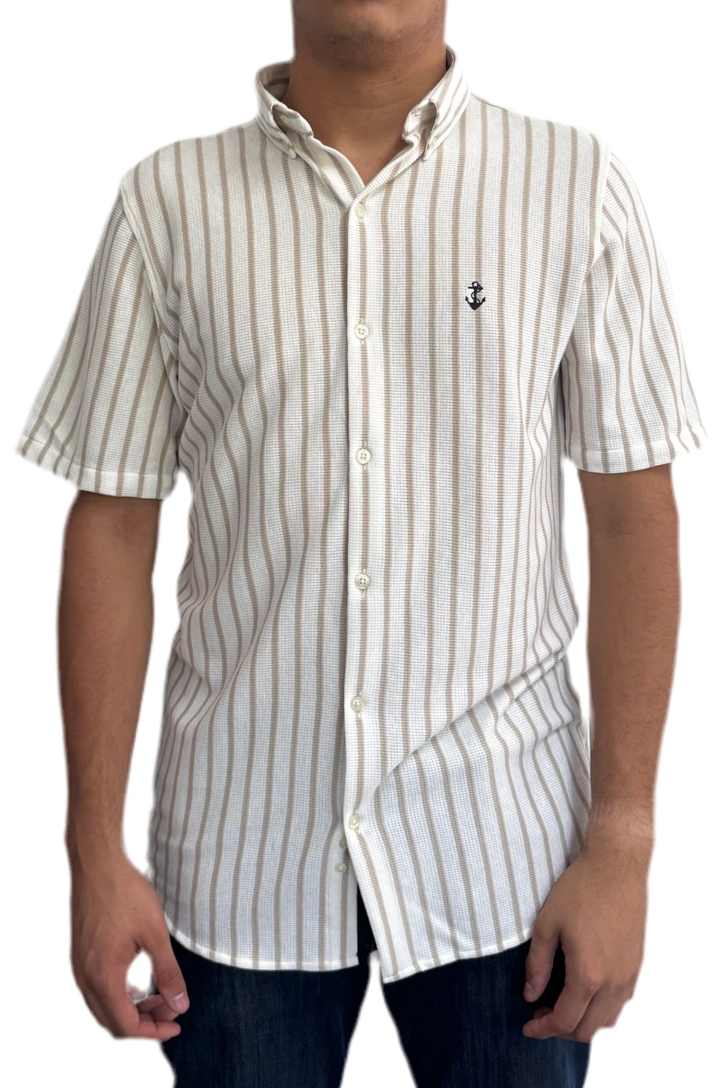 Camisa en texturas Blanco Rayas Azul Claro - imagen 1
