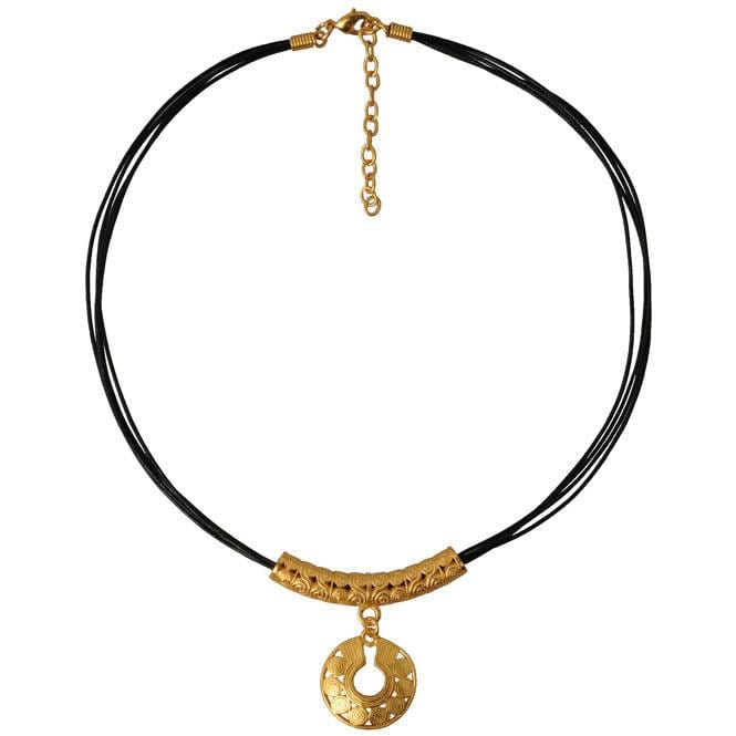 Collar Cuero 4 Vueltas y Dije Pequeño Nariguera de Círculos Quimbaya - imagen 1