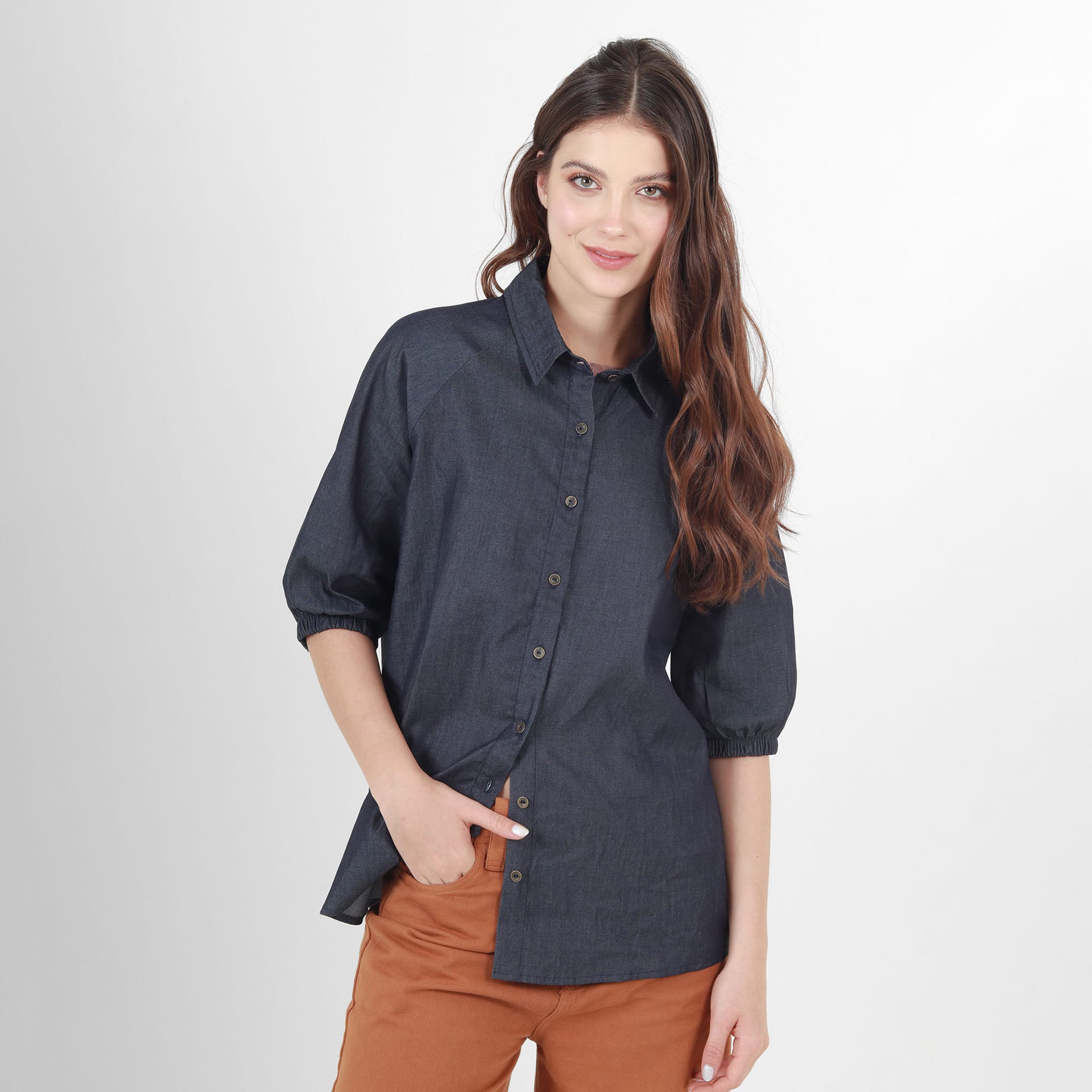 Blusa Cuello Camisero Manga Al Codo - imagen 3