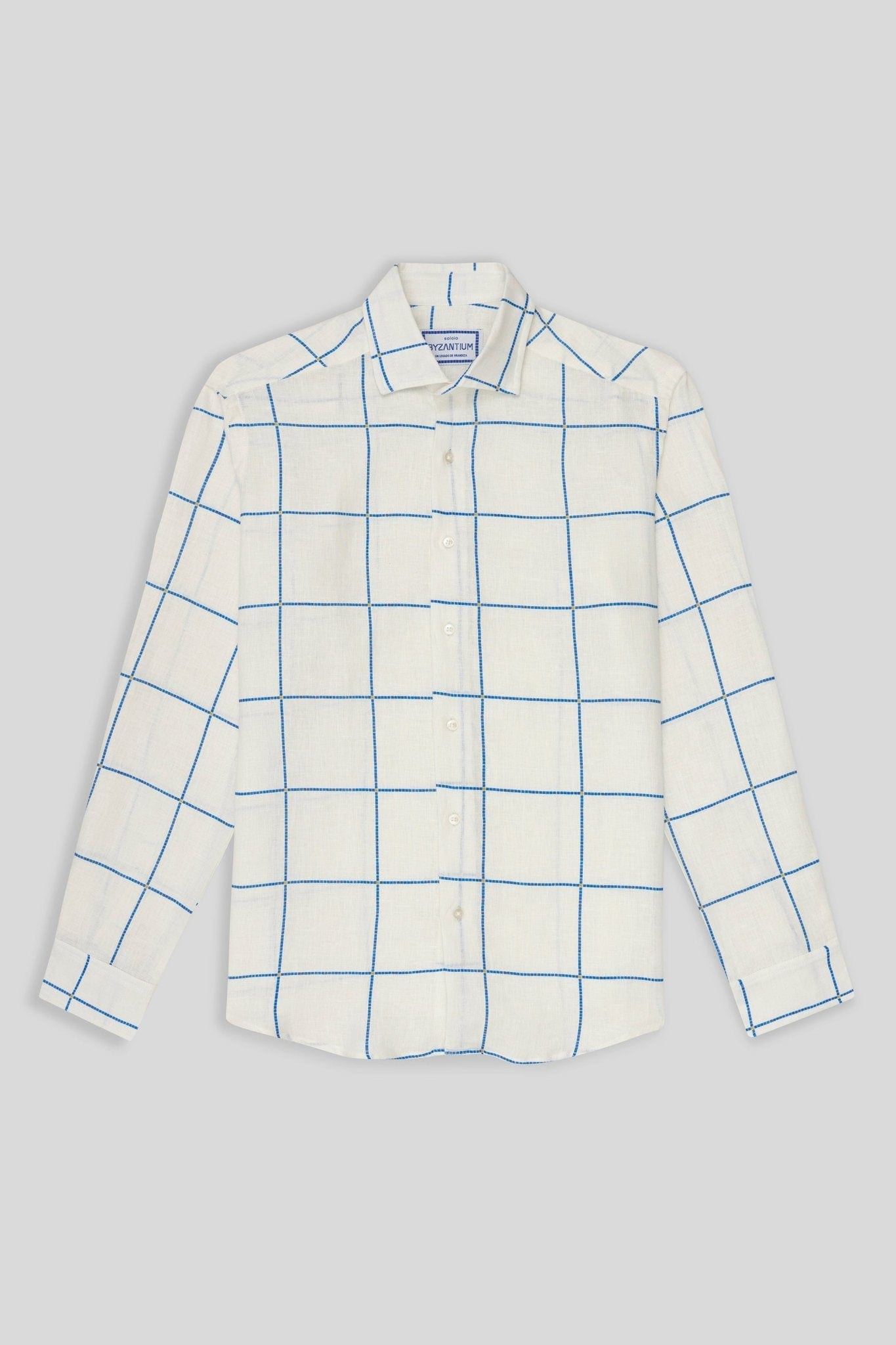 Men's linen shirt blue teselas - imagen 1