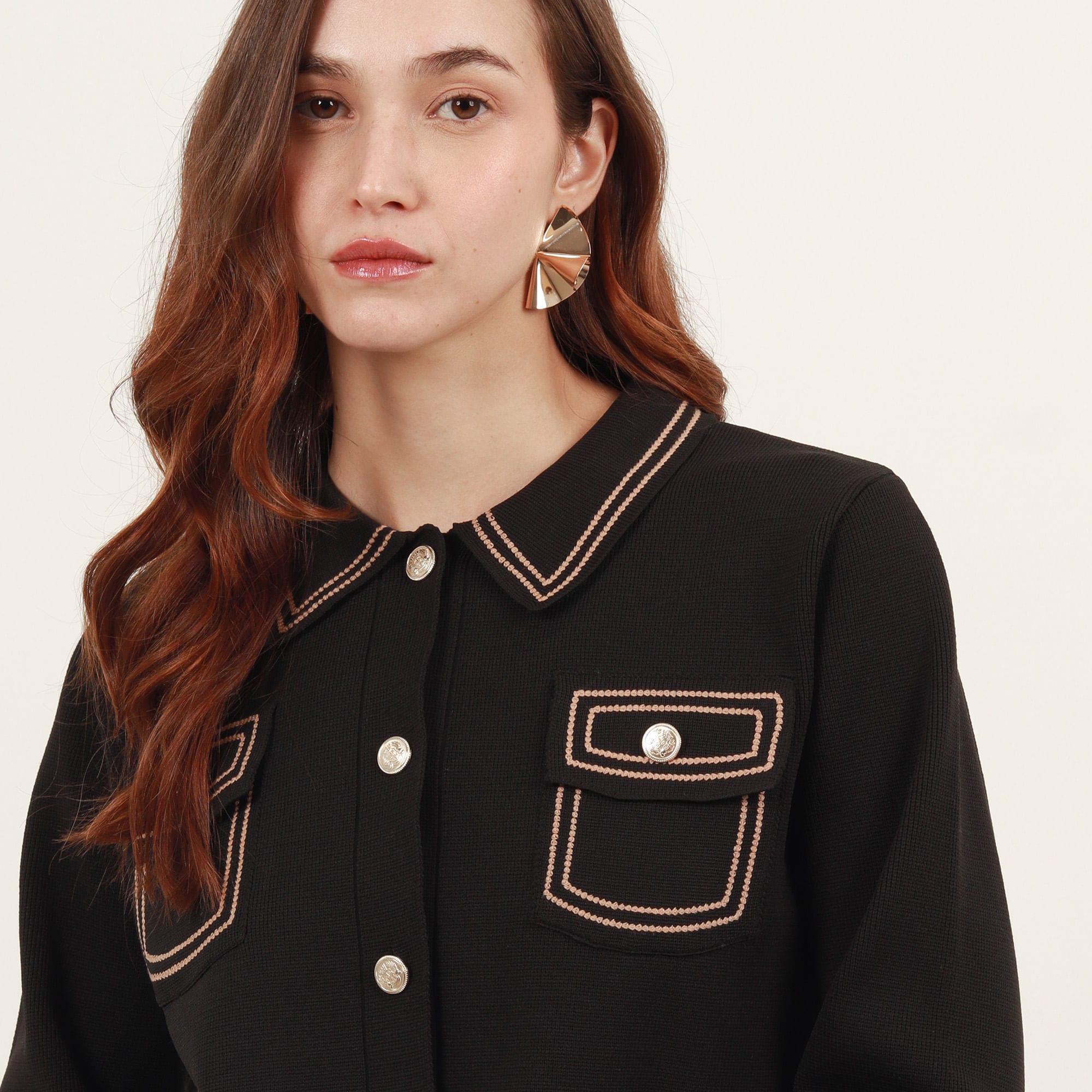 Chaqueta cardigan tejida cuello solapa manga larga - imagen 3
