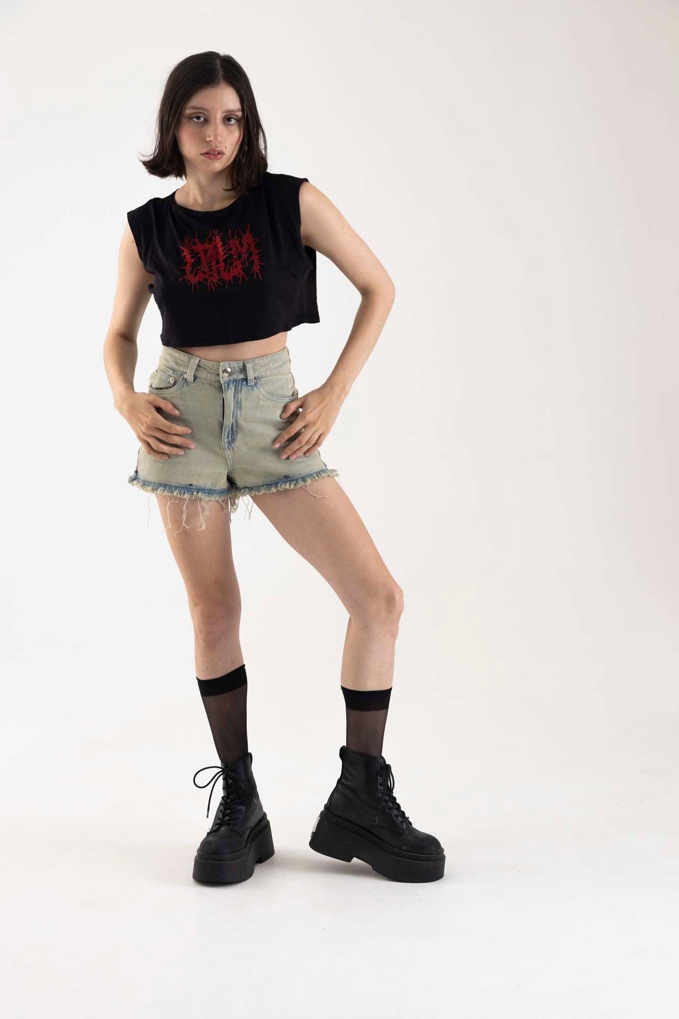 BLACK ACID DENIM SHORT - imagen 9
