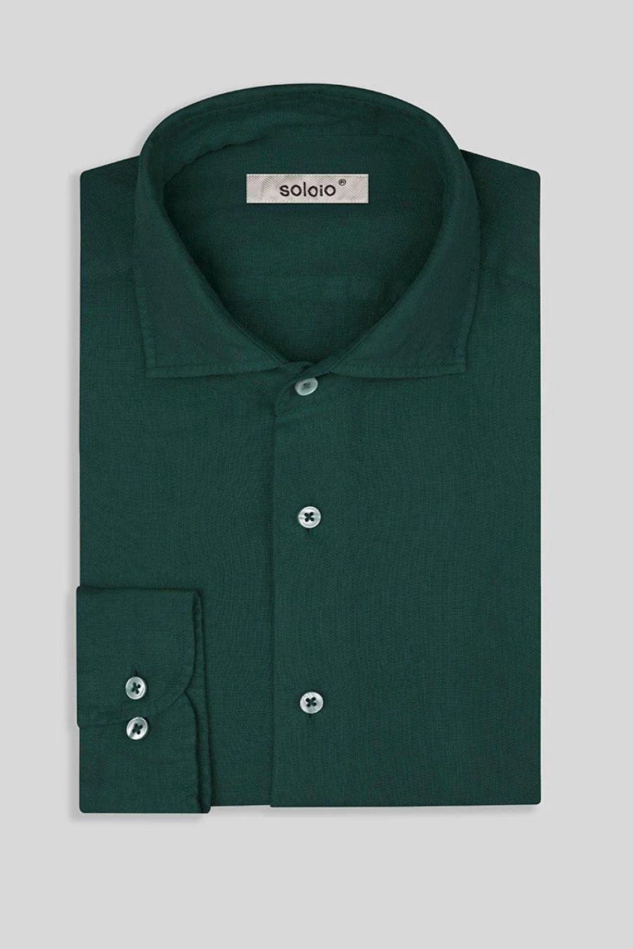 Men's linen shirt dark green - imagen 13