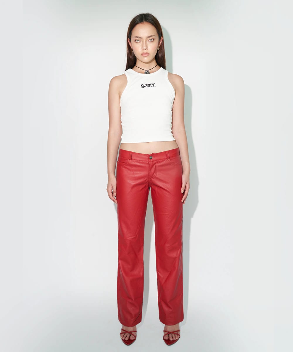 Faux Leather Low Rise Pants In Red - imagen 2