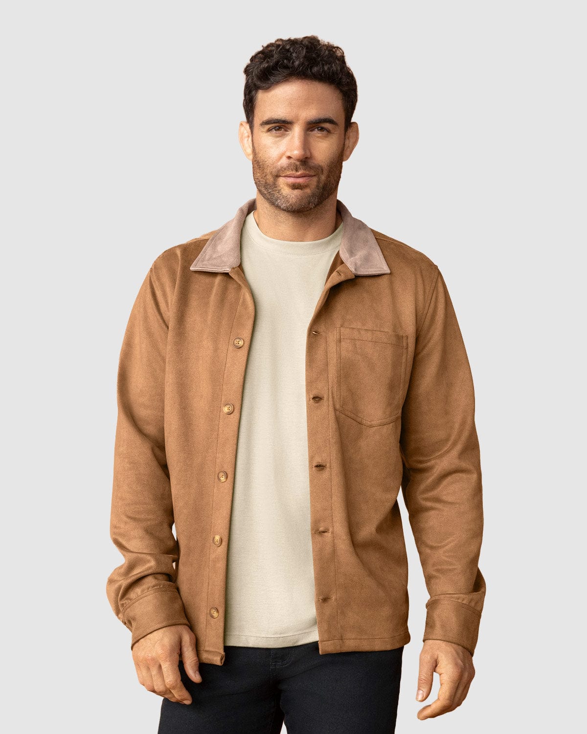 Chaqueta en gamuza con cuello camisero en contraste - imagen 1