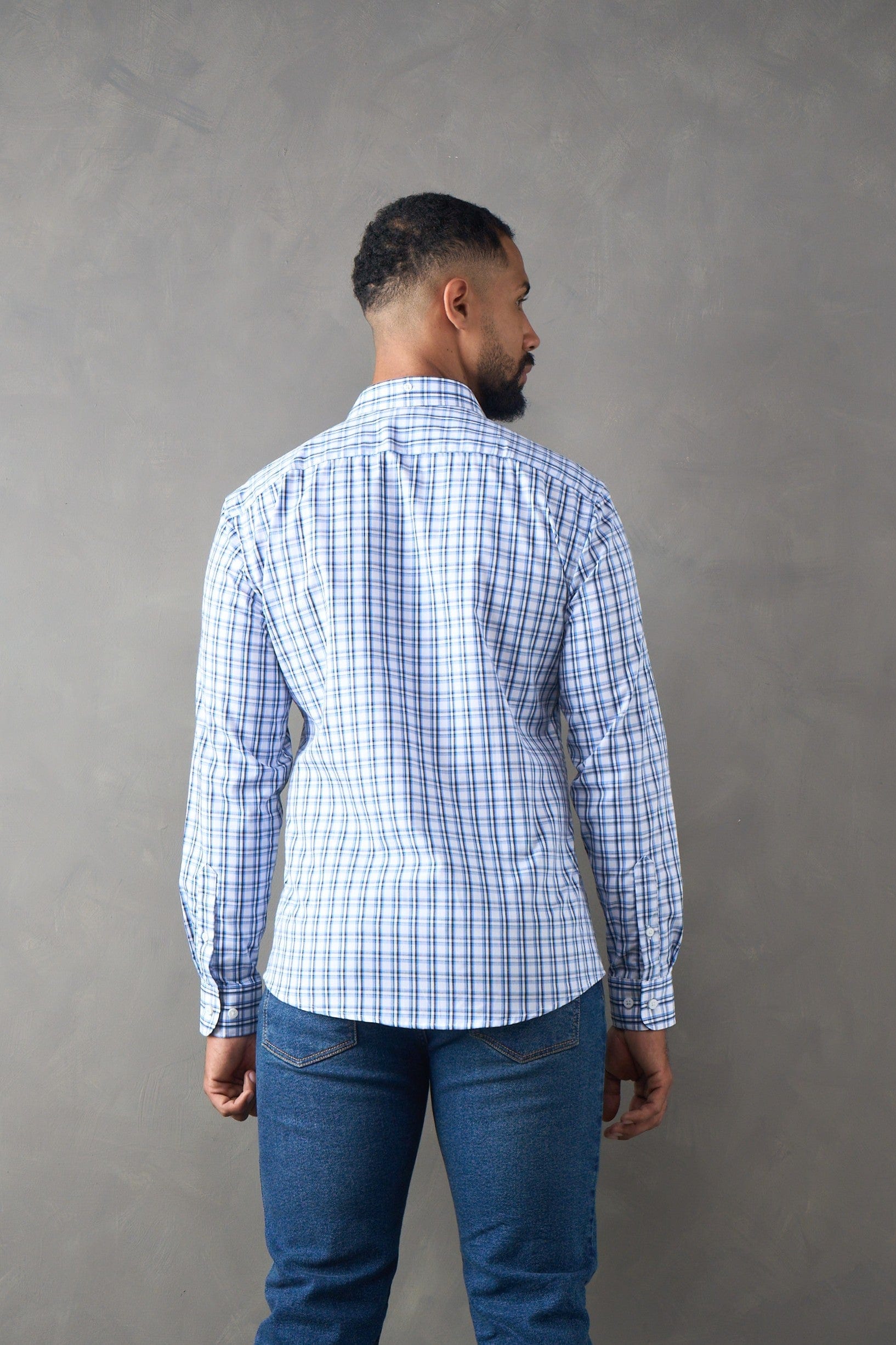 Camisa slim fit azul oscuro a cuadros - imagen 2