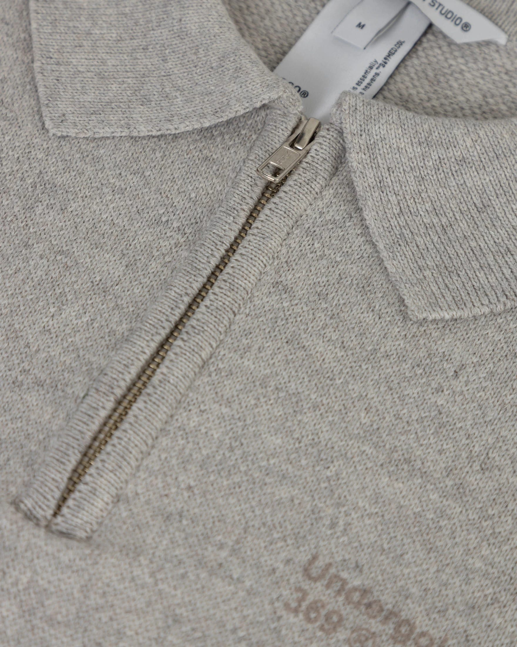Line Knit Zip Up Long Sleeve Polo Shirt Seed Gray - imagen 4
