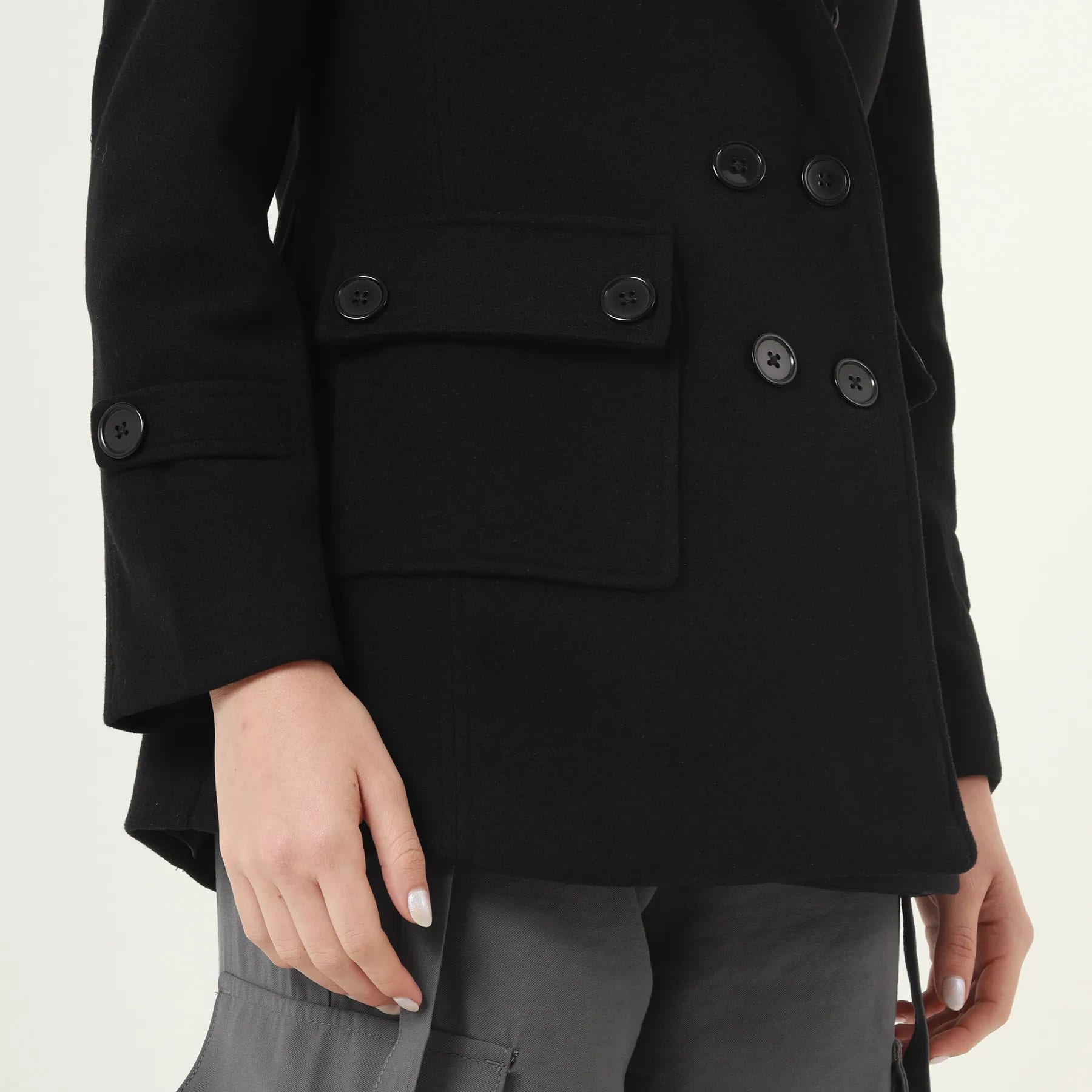 Chaqueta abrigo trench cruzado cuello solapa con capucha - imagen 3