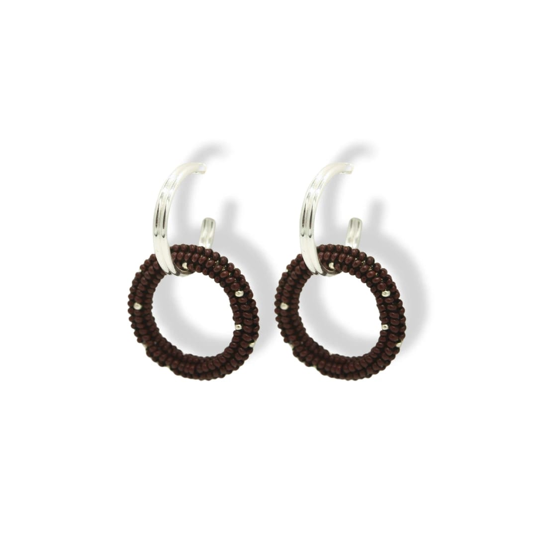 Aretes entrelazados tejidos dobles chocolate silver - imagen 1