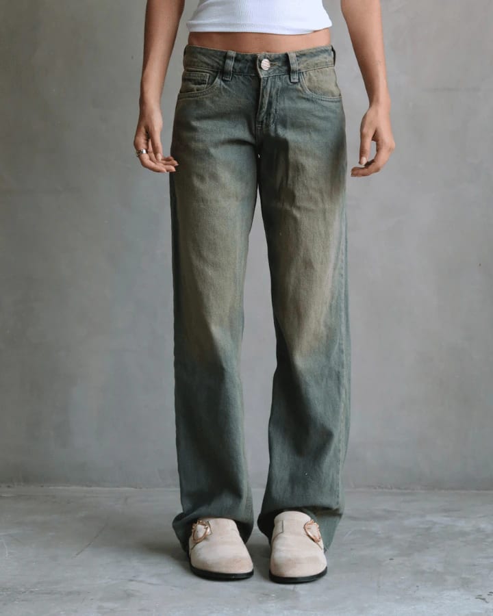 JEAN EXTRA LOW STRAIGHT FIT VINTAGE GREEN WASHED AZUL - imagen 1